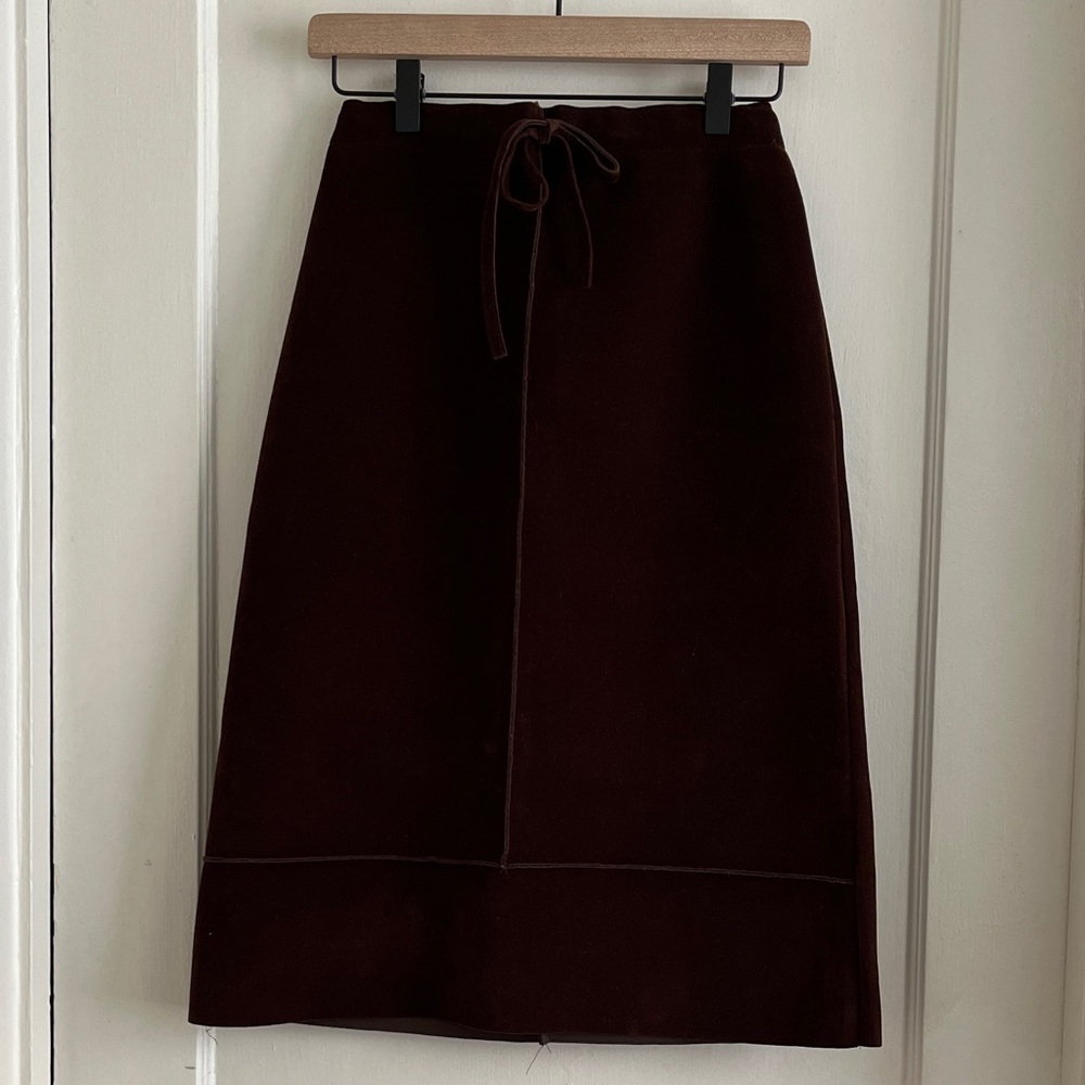 Vintage Faux Suede A-Line Chocolate Brown Skirt Made in USA Size Small